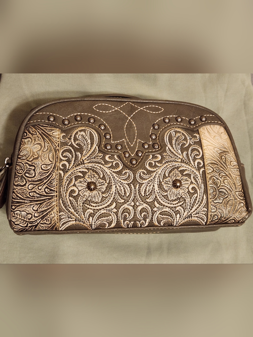 Embroidered Floral Western Tote in Brown and Cream